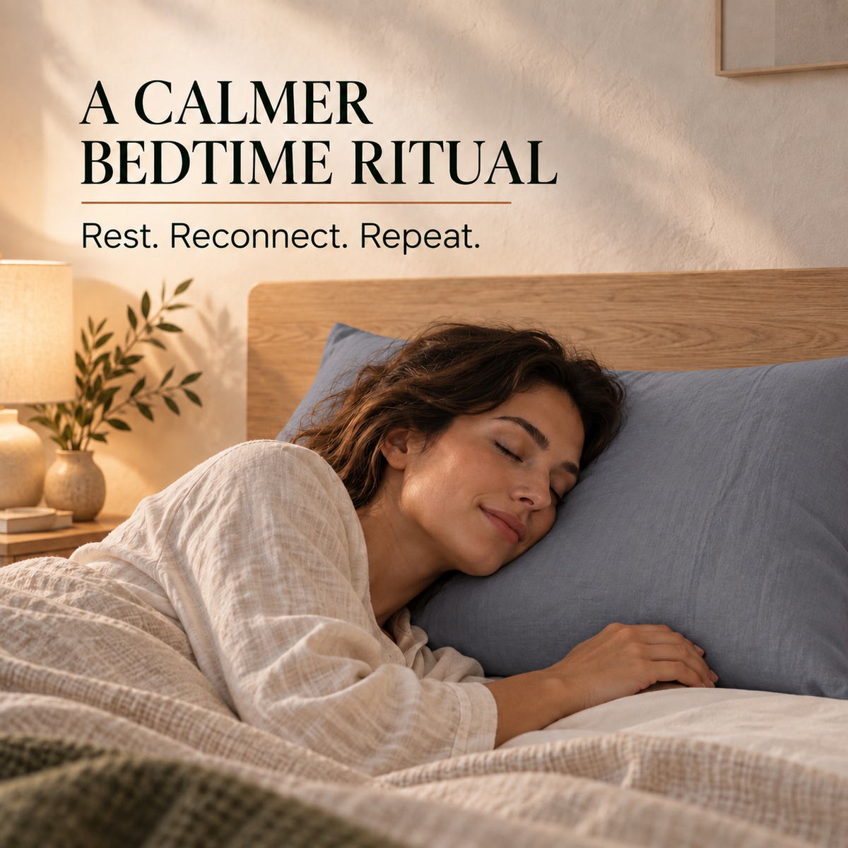 Gray grounding pillowcase in a warm bedroom setting