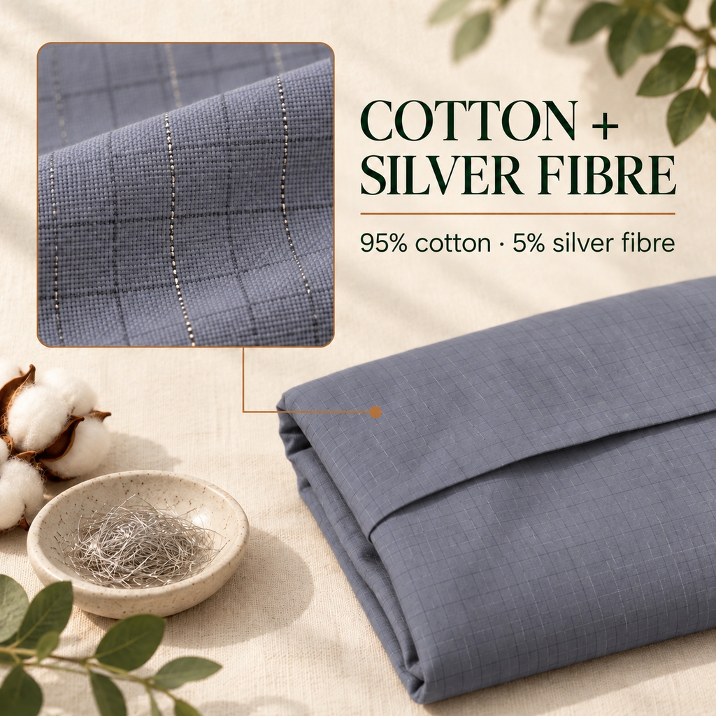 Gray grounding pillowcase cotton and silver fibre composition